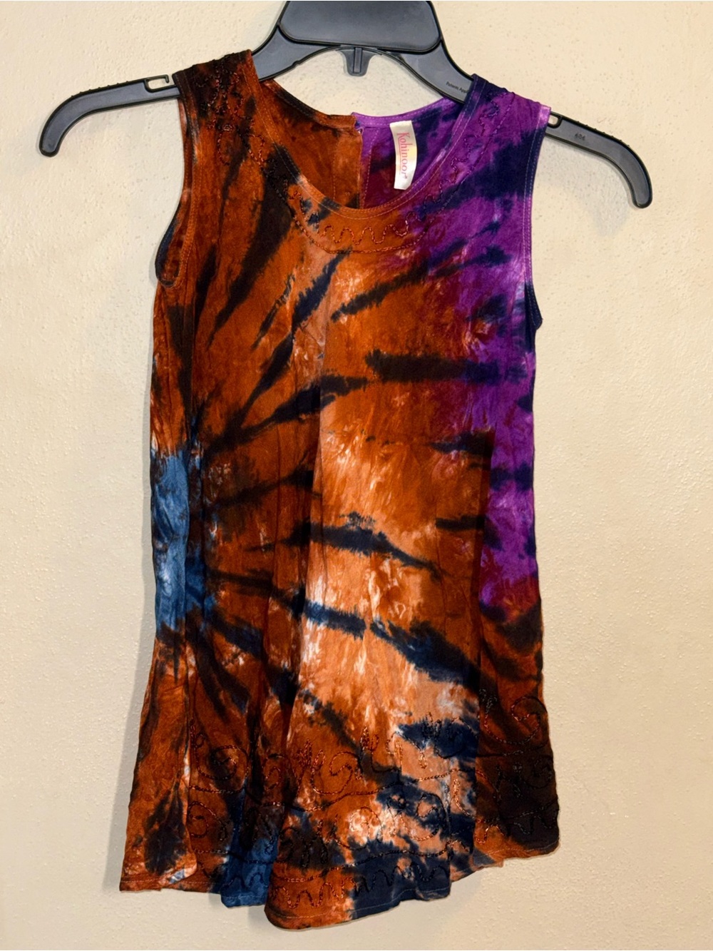 Kohinoor Women’s Tie-Dye, Embroidered, Sharkbite Hem Tunic/tank Sz Unitalla